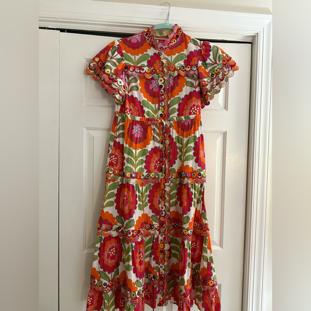 CeliaB Colorful Floral Dress with Scalloped Details